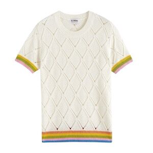 27 MILES ADRIEL COTTON POINTELLE TOP WITH STRIPED TRIMS S Chalk
